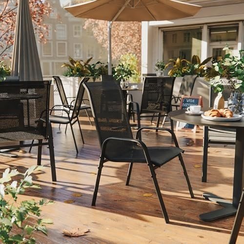 Set of 4 Outdoor Garden Chairs Stackable Patio Dining High Back Armrests - Kwikley