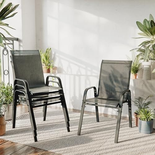 Set of 4 Outdoor Garden Chairs Stackable Patio Dining High Back Armrests - Kwikley