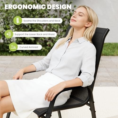 Set of 4 Outdoor Garden Chairs Stackable Patio Dining High Back Armrests - Kwikley