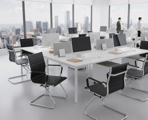 Set of 4 PU Leather Office Chairs Metal Frame Conference Black - Kwikley