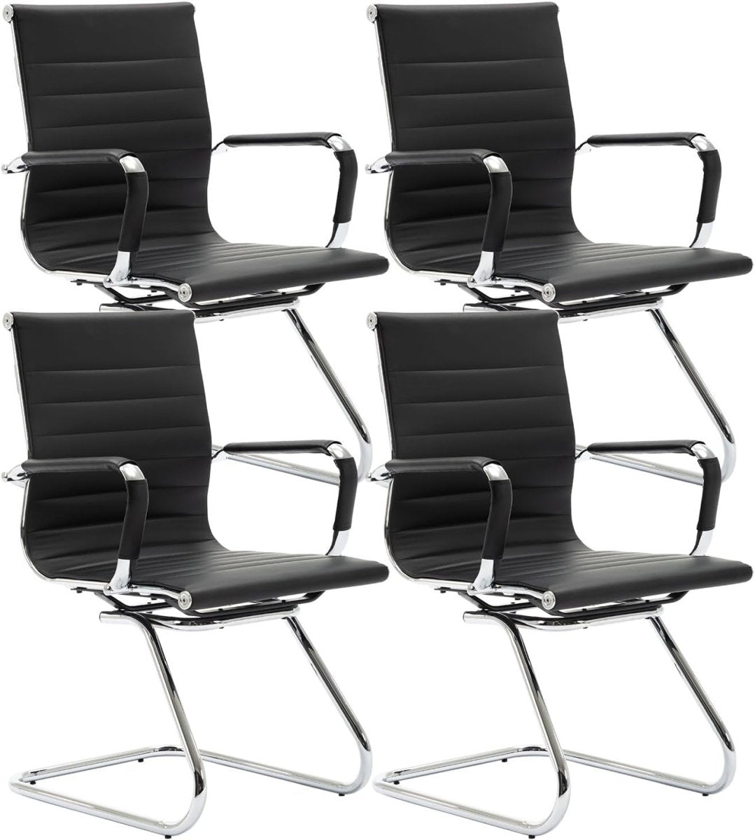 Set of 4 PU Leather Office Chairs Metal Frame Conference Black - Kwikley