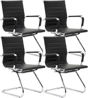 Set of 4 PU Leather Office Chairs Metal Frame Conference Black - Kwikley