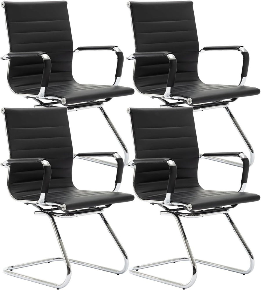 Set of 4 PU Leather Office Chairs Metal Frame Conference Black - Kwikley