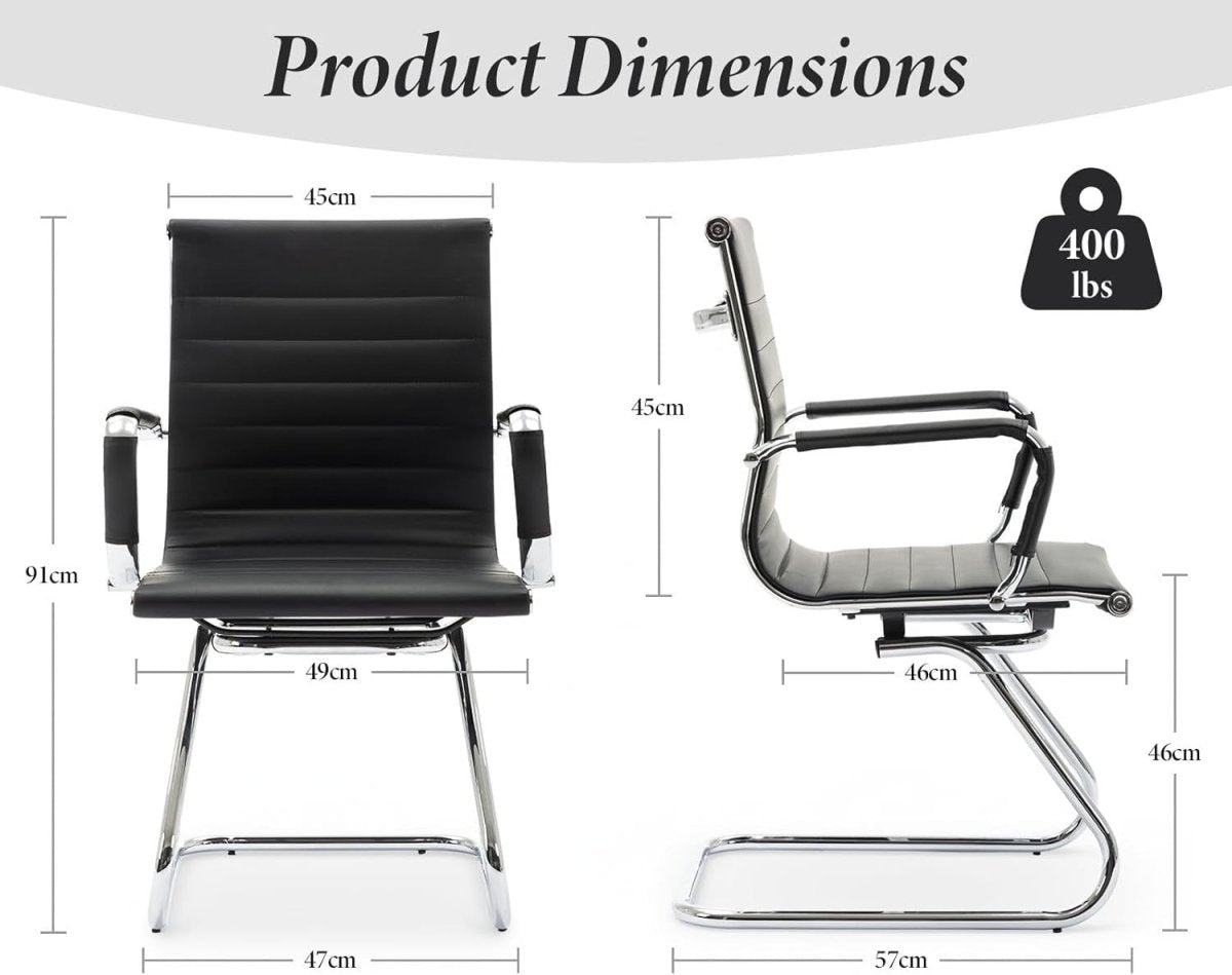Set of 4 PU Leather Office Chairs Metal Frame Conference Black - Kwikley
