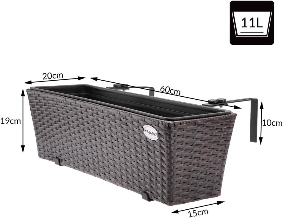 Set of 4 Rattan Balcony Planters 60cm Hanging Window Boxes Brown - Kwikley