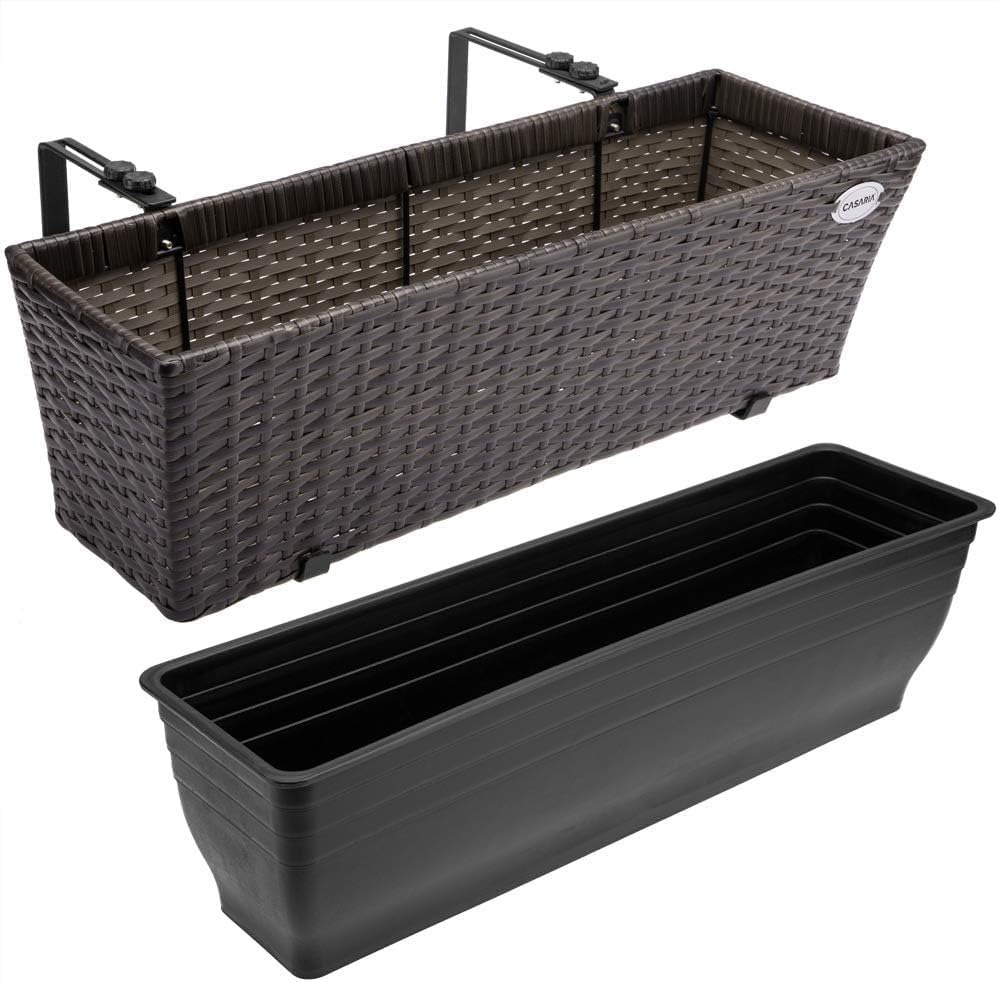 Set of 4 Rattan Balcony Planters 60cm Hanging Window Boxes Brown - Kwikley
