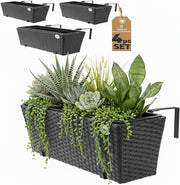 Set of 4 Rattan Balcony Planters 60cm Window Box Hanging Flower Pots - Kwikley