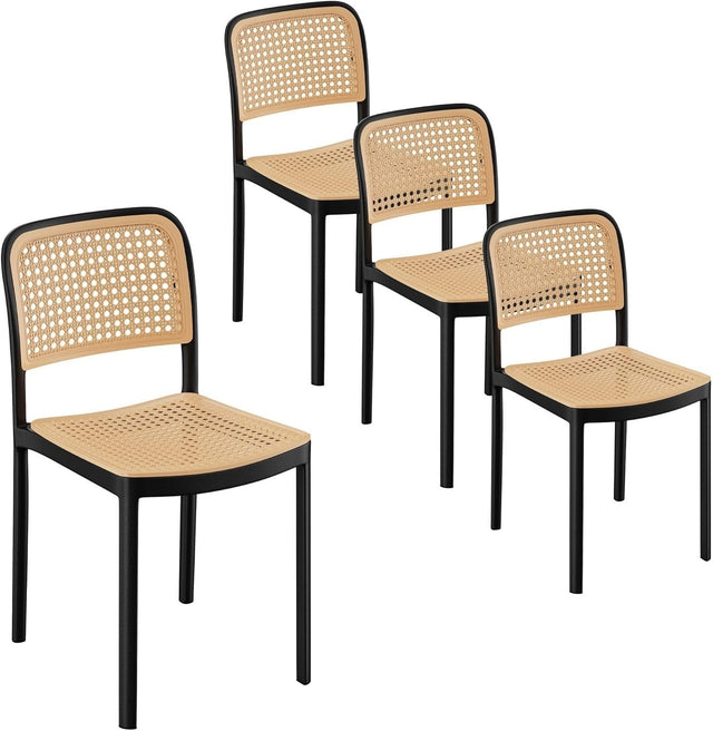 Set of 4 Rattan Effect Dining Chairs Stackable Black Boho