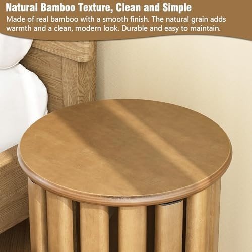 Set of 4 Stackable Bamboo Stools Round Nesting Stools with Wheels - Kwikley