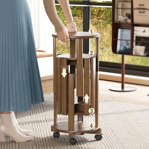 Set of 4 Stackable Bamboo Stools Round Nesting Stools with Wheels - Kwikley