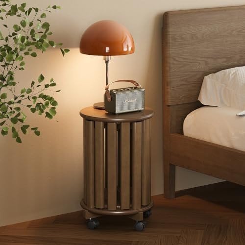 Set of 4 Stackable Bamboo Stools Round Nesting Stools with Wheels - Kwikley