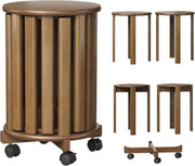 Set of 4 Stackable Bamboo Stools Round Nesting Stools with Wheels - Kwikley