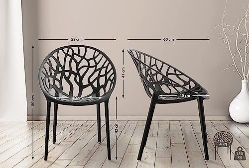 Set of 4 Stackable Black Plastic Dining Chairs Indoor Outdoor Garden - Kwikley