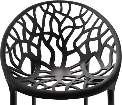 Set of 4 Stackable Black Plastic Dining Chairs Indoor Outdoor Garden - Kwikley