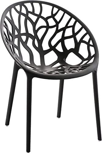 Set of 4 Stackable Black Plastic Dining Chairs Indoor Outdoor Garden - Kwikley