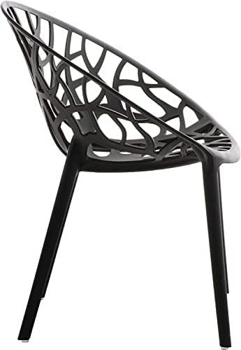 Set of 4 Stackable Black Plastic Dining Chairs Indoor Outdoor Garden - Kwikley