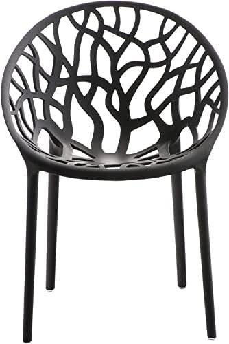 Set of 4 Stackable Black Plastic Dining Chairs Indoor Outdoor Garden - Kwikley