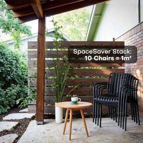 Set of 4 Stackable Garden Chairs High Back Weatherproof Black - Kwikley
