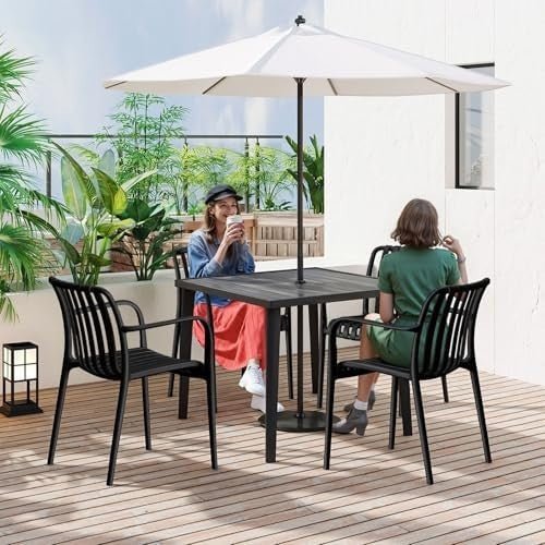 Set of 4 Stackable Garden Chairs High Back Weatherproof Black - Kwikley