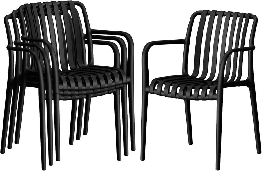 Set of 4 Stackable Garden Chairs High Back Weatherproof Black - Kwikley