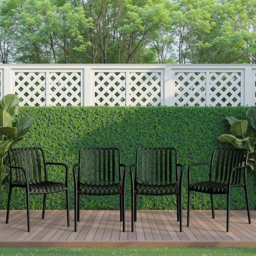 Set of 4 Stackable Garden Chairs High Back Weatherproof Black - Kwikley