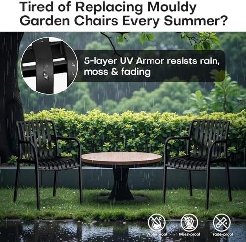 Set of 4 Stackable Garden Chairs High Back Weatherproof Black - Kwikley