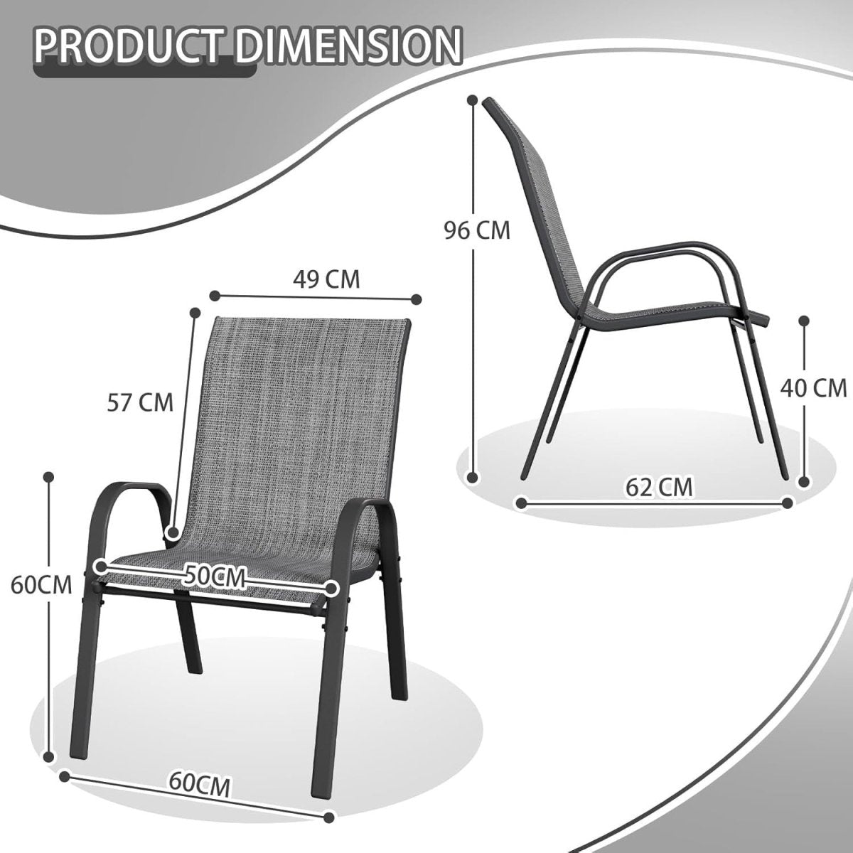 Set of 4 Stackable Garden Dining Chairs Outdoor Patio Textilene Steel Grey - Kwikley