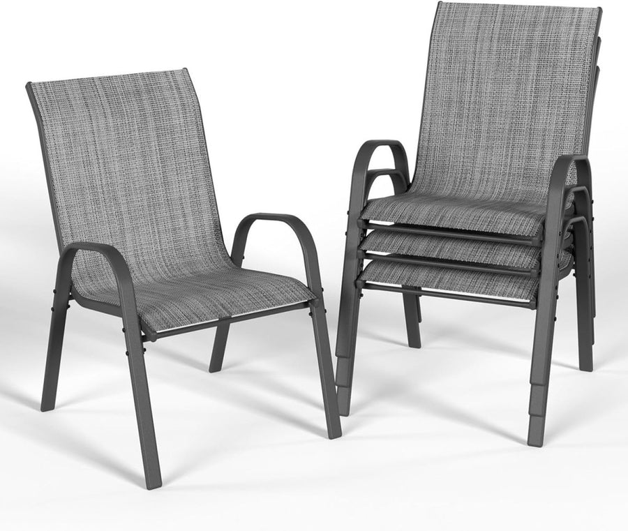 Set of 4 Stackable Garden Dining Chairs Outdoor Patio Textilene Steel Grey - Kwikley
