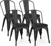 Set of 4 Stackable Metal Dining Chairs PU Padded Removable Backrest - Kwikley
