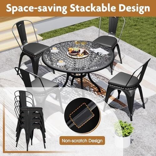 Set of 4 Stackable Metal Dining Chairs PU Padded Removable Backrest - Kwikley