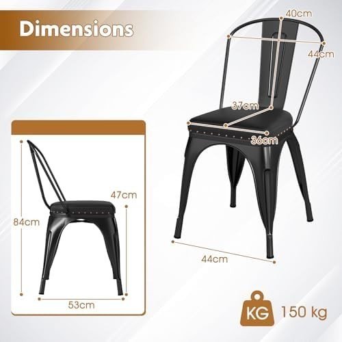 Set of 4 Stackable Metal Dining Chairs PU Padded Removable Backrest - Kwikley