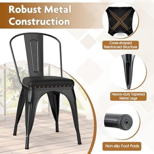 Set of 4 Stackable Metal Dining Chairs PU Padded Removable Backrest - Kwikley