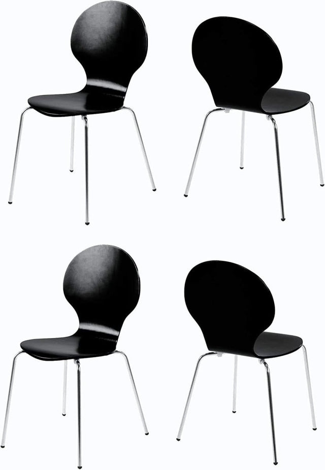 Set of 4 Stackable Modern White Dining Chairs Glossy Chrome Frame