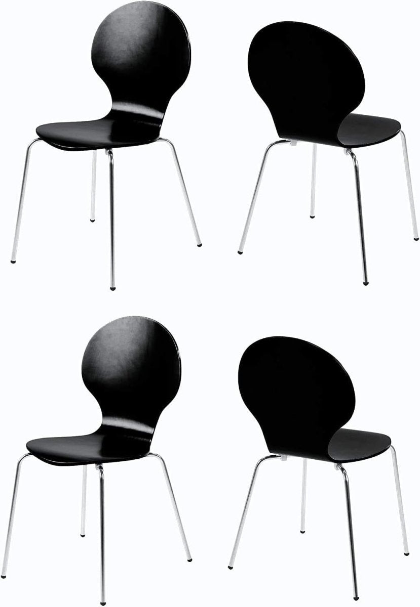 Set of 4 Stackable Modern White Dining Chairs Glossy Chrome Frame - Kwikley