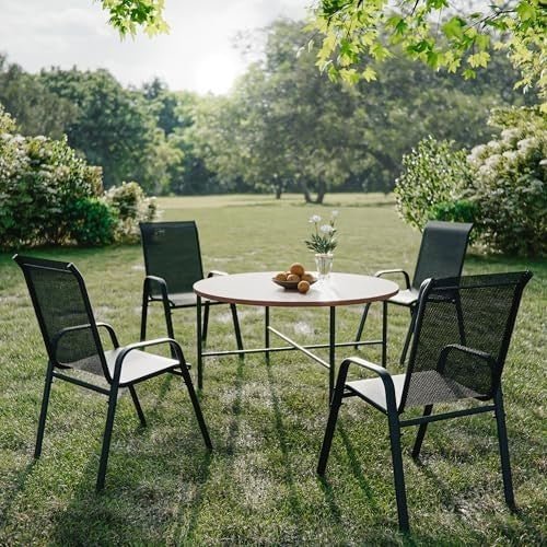 Set of 4 Stackable Outdoor Garden Dining Chairs with Armrests Black - Kwikley