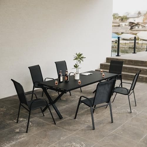 Set of 4 Stackable Outdoor Garden Dining Chairs with Armrests Black - Kwikley