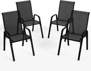 Set of 4 Stackable Outdoor Garden Dining Chairs with Armrests Black - Kwikley