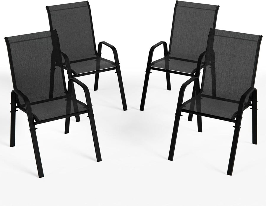Set of 4 Stackable Outdoor Garden Dining Chairs with Armrests Black - Kwikley