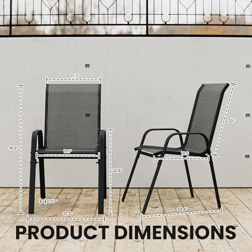 Set of 4 Stackable Outdoor Garden Dining Chairs with Armrests Black - Kwikley