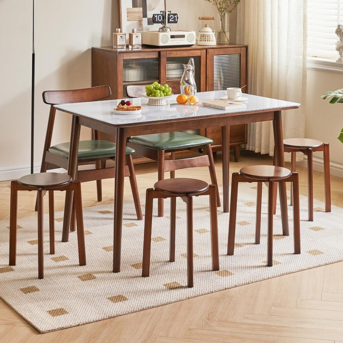 Set of 4 Stackable Solid Wood Round Stools Kitchen Living Room - Kwikley