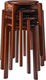 Set of 4 Stackable Solid Wood Round Stools Kitchen Living Room - Kwikley