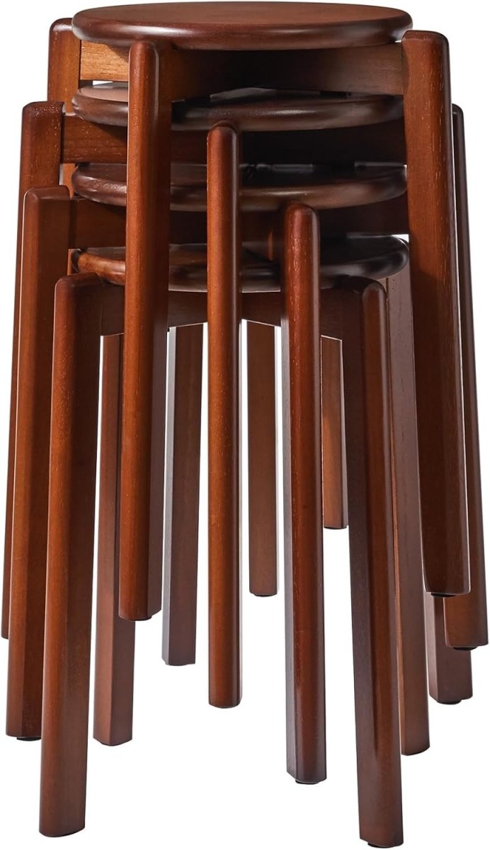 Set of 4 Stackable Solid Wood Round Stools Kitchen Living Room - Kwikley