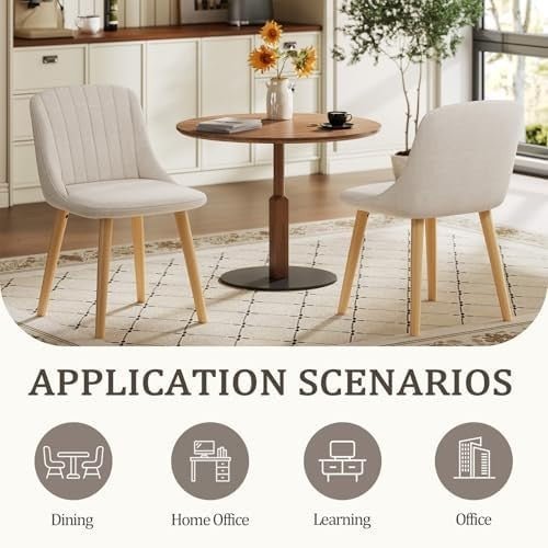 Set of 4 Upholstered Dining Chairs Polyester Fabric Wood Legs Beige - Kwikley