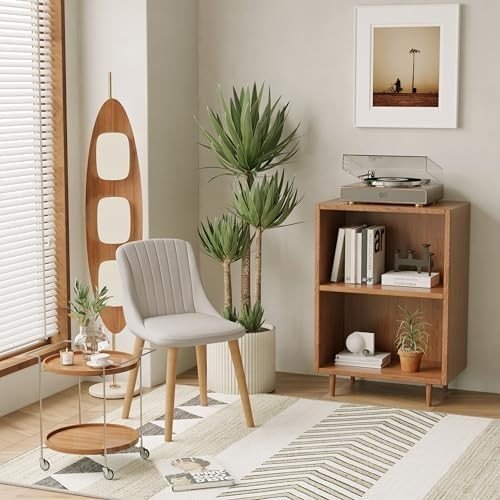 Set of 4 Upholstered Dining Chairs Polyester Fabric Wood Legs Beige - Kwikley