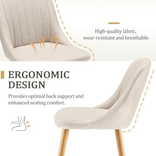 Set of 4 Upholstered Dining Chairs Polyester Fabric Wood Legs Beige - Kwikley