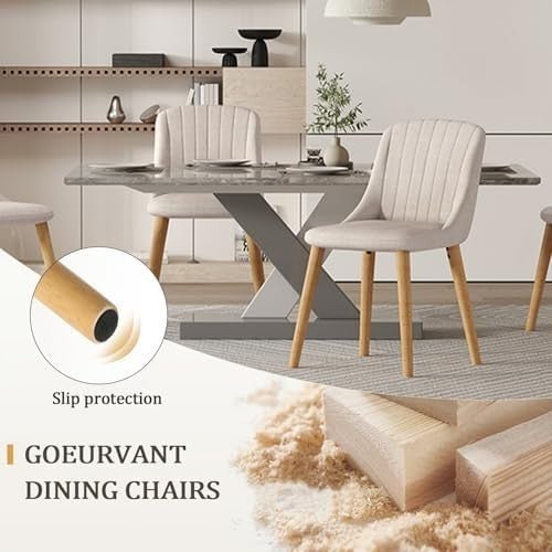 Set of 4 Upholstered Dining Chairs Polyester Fabric Wood Legs Beige - Kwikley