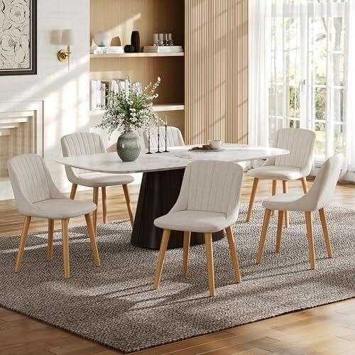 Set of 4 Upholstered Dining Chairs Polyester Fabric Wood Legs Beige - Kwikley