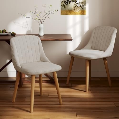 Set of 4 Upholstered Dining Chairs Polyester Fabric Wood Legs Beige - Kwikley