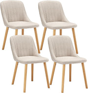 Set of 4 Upholstered Dining Chairs Polyester Fabric Wood Legs Beige - Kwikley