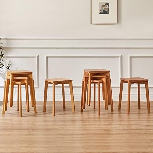 Set of 4 Wooden Stacking Stools Counter Height Extra Seating for Kitchen - Kwikley